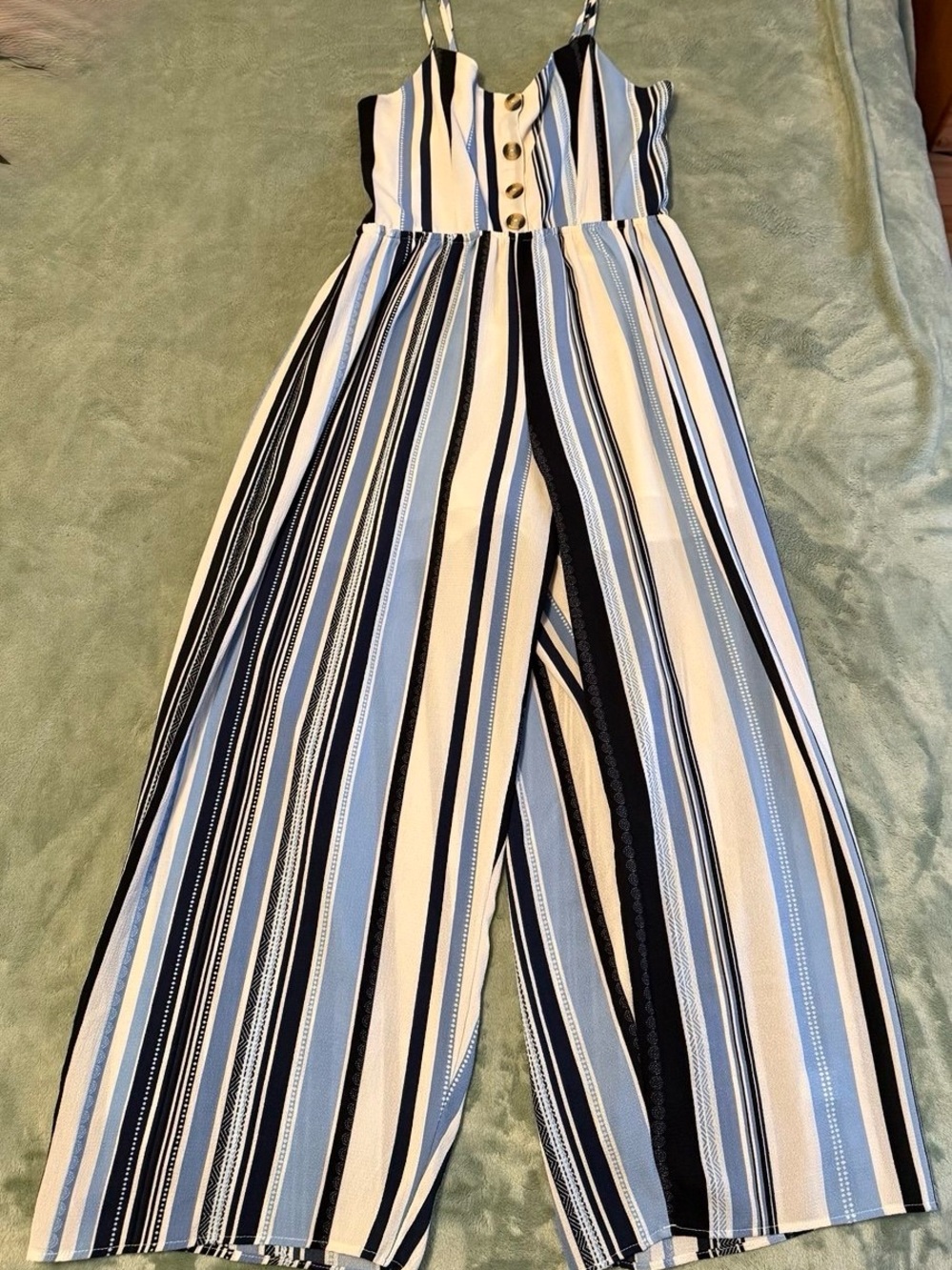 liberty Navy, Light Blue & White Striped Wide-Leg Jumpsuit